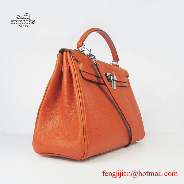 Hermes Kelly 32cm Togo Leather Bag Orange 6108 Silver Hardware